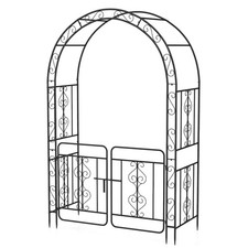 Garden Arbor with Gate and Multiple Side Crossbars for Decoration-Black