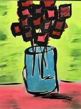 Floral Art Original Abstract Flower 8x10 Painting Modern Pop Art Minimalist