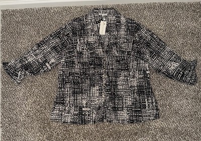 Notations Woman Blouse Plus Size 2X Black Button-up Roll Tab 3/4 Lightweight NEW