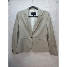 Banana Republic Blazer Women 6 Neutral Mini Stripe Single Button Office Jacket