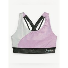 NWT: Justice Stretch Strappy Back Sports Bra for Girls Purple Black Dance Gym