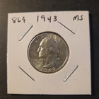 1943 Washington Silver Quarterin Brilliant Uncirculated Condition