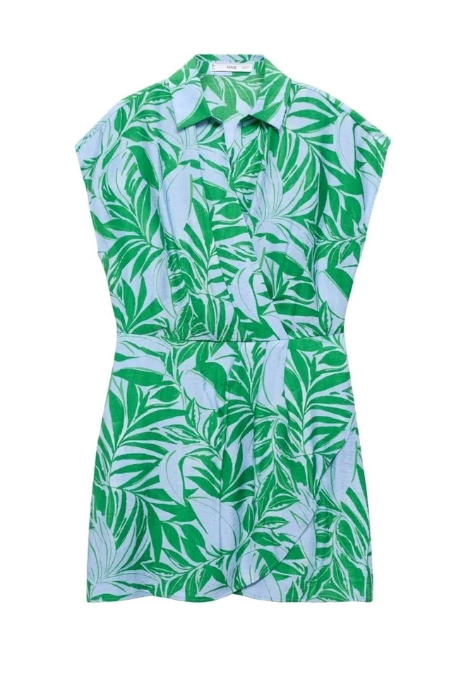 Vestido Tropical Mango XS Verde Tropical Mini Camisa Nudo Frontal Suave Niña Vacaciones Foto 2 de 4