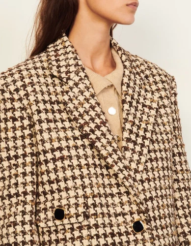 Sandro Women's Brown Houndstooth Suit Jacket Size 38 FR 10 UK 6 US SFPVE00543