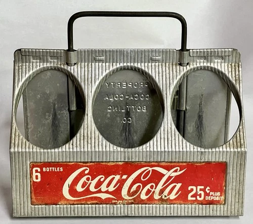 Vintage 1950's Coca-Cola Metal 6 Pack Bottle Carrier Aluminum Coke Caddy Handle