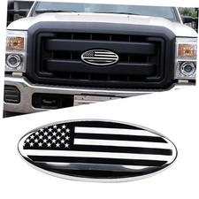 Front Grille Tailgate Car Emblem, 9 Inch American Flag Overlay Emblem, Silver
