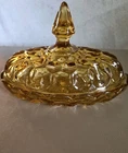 Vintage MCM Amber Glass Oval Butter Dish with Lid Anchor Hocking Fairfield