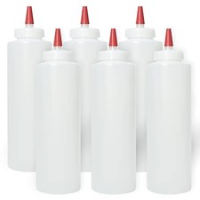 6 Pack 16oz Empty Squeeze Bottles, Wide Mouth, Red Tip, Leak Proof