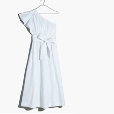 New Madewell Ruffle One Shoulder Midi Dress Size 12 White Eyelet NK419