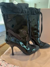 Miu Miu Black Patent Leather Boots Size 40 Made In Italy Brand New In Box