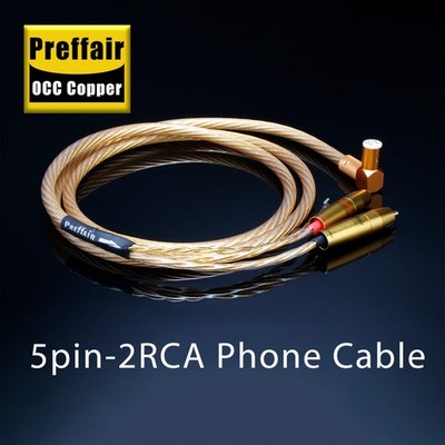 OCC Copper Silver Plated 5 Pin DIN to 2RCA Phono Audio Cable Gold Plated Plug