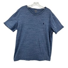 Polo Ralph Lauren Mens V-Neck T-Shirt Blue Heather Cotton Pony Logo Large