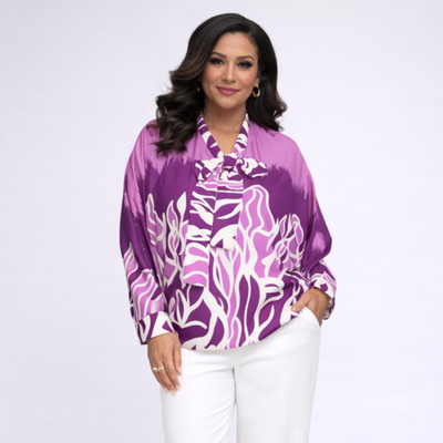 WOMENS BLOUSE LADIES FLAME PRINT LONG LENGTH BLOUSE WITH NECK TIE