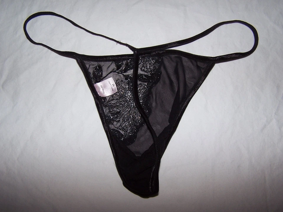 Bragas negras con tanga, transparentes, cuentas de vidrio 100 % - talla M Foto 2 de 2