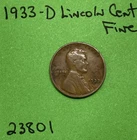 1933 D Lincoln Wheat Cent / Penny 1c Fine