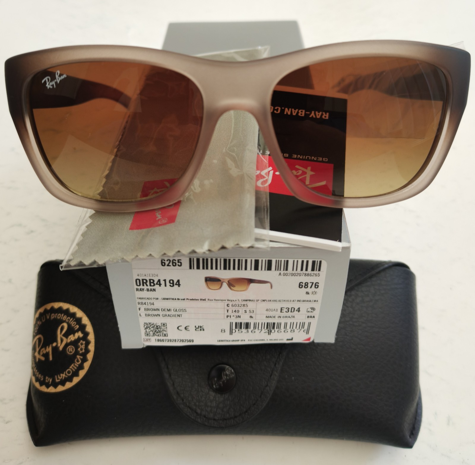BNIB RAY-BAN RB4194 603285 WAYFARER BROWN DEMI GLOSS/BROWN GRAD 53[]17 140 3N