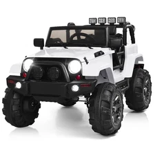 Kids Ride On Truck Car w/  Remote Control MP3 Music LED Lights White