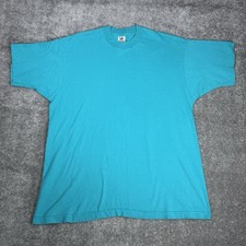 Vintage Fruit Of The Loom T-Shirt XL Blank Single Stitch USA Made Teal Crew Neck