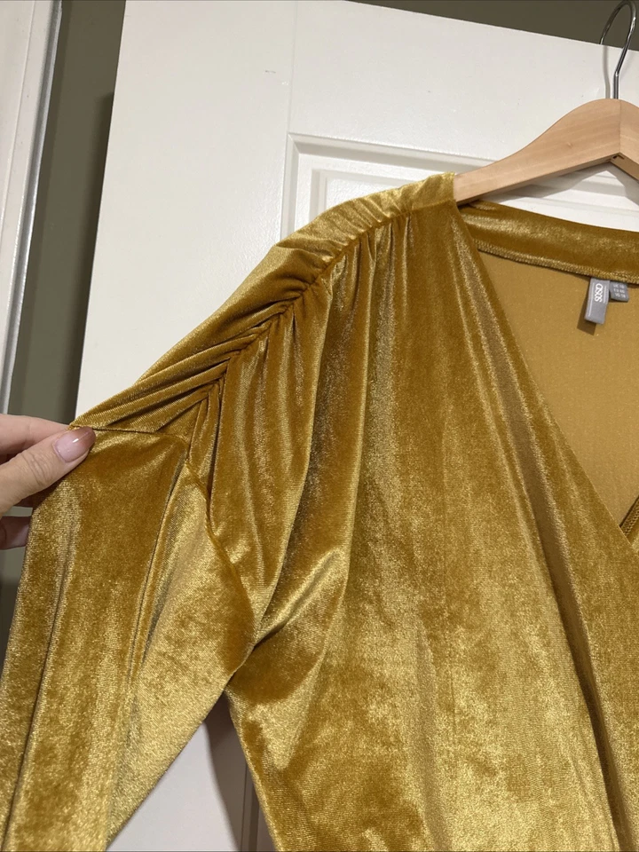 Vestido midi envolvente sintético dorado naranja terciopelo 14 fiesta navideña ASOS DESIGN Foto 2 de 4