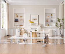 Free Standing Dog Gate with Cat Door, 30'' Tall Foldable Dog Fence for Indoor 