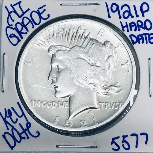 1921 P HIGH RELIEF SILVER PEACE DOLLAR AUTHENTIC HI GRADE U.S.MINT KEY DATE 5577