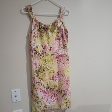 Ann Taylor Loft Floral Watercolor Rosettes Neckline Pink Green Dress Size 6