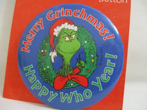 Hallmark 1997 Dr. Seuss Grinch 3" metal button new on card - Picture 2 of 3