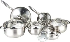 12piece Induction Ready Stainless Steel Cookware Sets ith Glass Lid Silver On Co