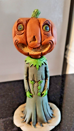 Vintage Halloween Kürbiskopf Wackelkopf Jack-O-Laterne Volkskunst 8 Zoll