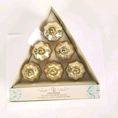 Casa Decor Drawer Pulls Set of 6 Artistic Handmade Glass Hardware Gold