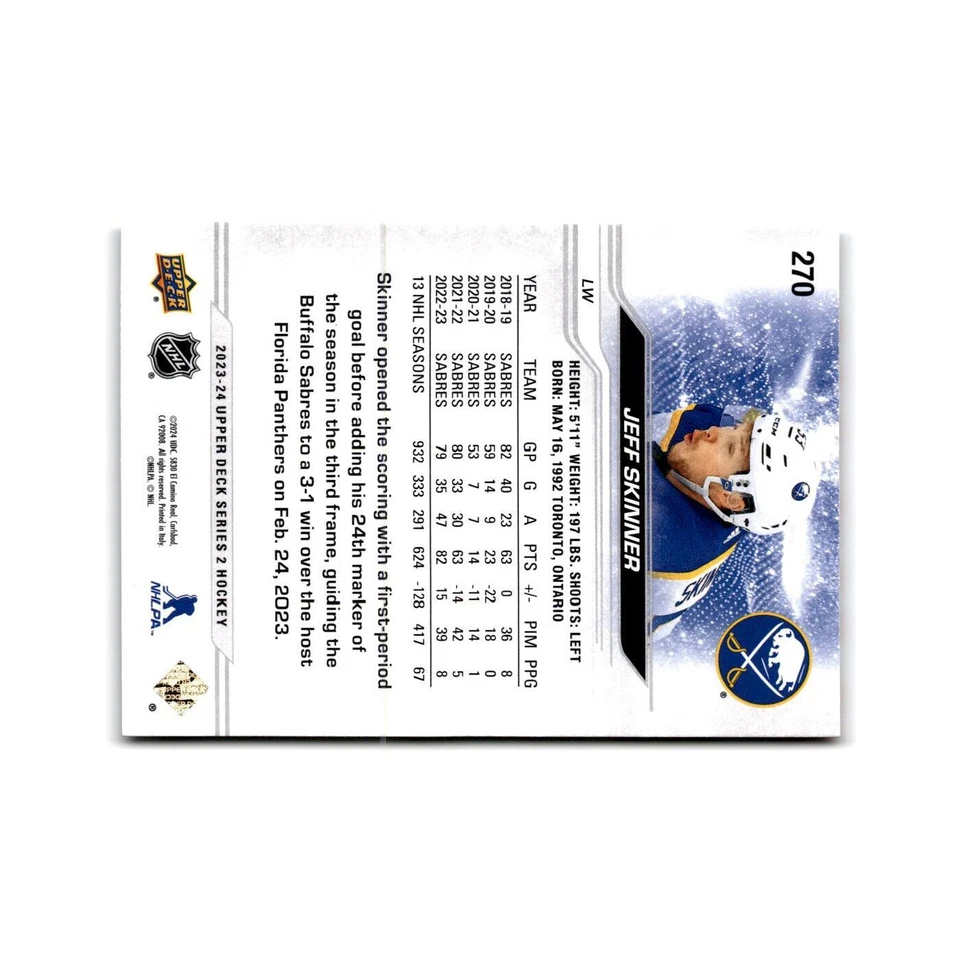 2023 Upper Deck Jeff Skinner Buffalo Sabres #270 - Image 2 of 3