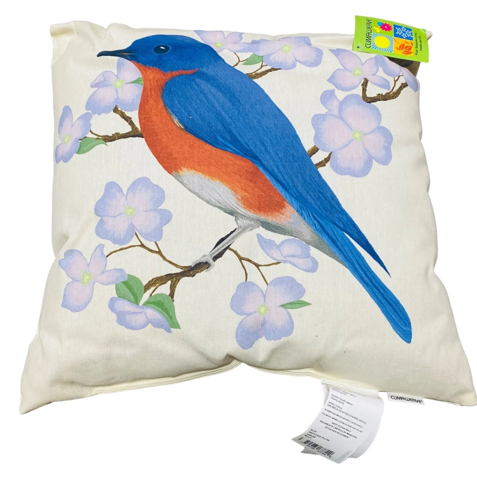Climaweave Spring Blue Bird 20in Indoor Outdoor Weather Resistant Toss Pillow