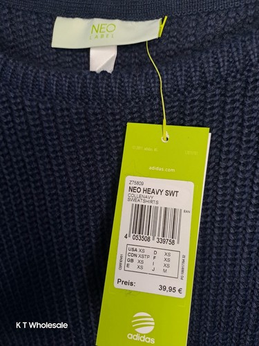 Adidas Neo Mens Heavy Knit Jumper Pullover Wool mix Sweater -Navy BLUE Size XS - Picture 3 of 4