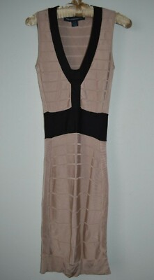 French Connection Heavy Knit Body Con Bandage Dress SZ 4 Taupe Black NEVER WORN