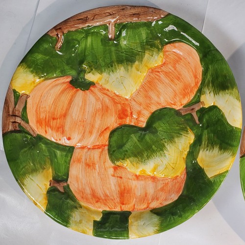 Set of 3 Lillian Vernon Pumpkin Patch 7” Majolica Salad Plates - Picture 4 of 10