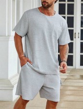 Mens Tracksuit 2-Piece Set Short Sleeve T Shirt Shorts Sweatsuit Outfit Set