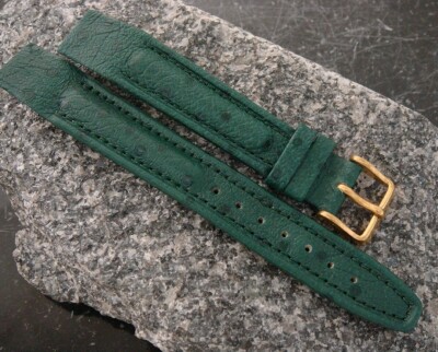 Vintage Hirsch Emerald ''Lindbergh'' Stitched, Padded 18mm Open-Ended Watch Strap