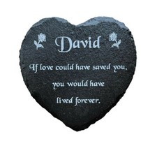 Personalised Slate Heart Memorial Grave Marker Cremation Cemetry Plaque ANY Name