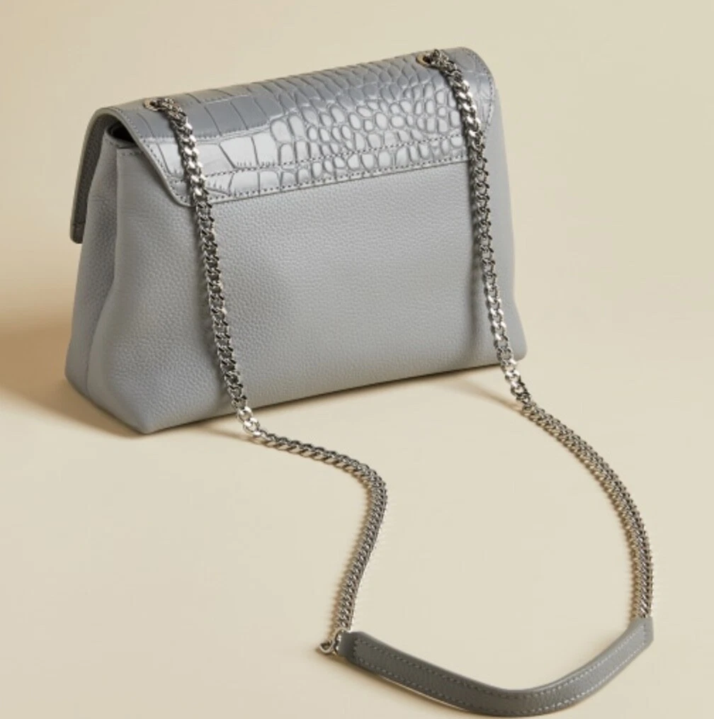 Ted Baker Macciie Exotic Leather Padlock Cross Body Bag Grey RRP 169