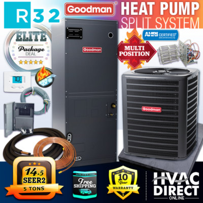 Goodman 5 Ton 14.5 SEER2 Heat Pump Split System Central Air Conditioner AC Kit