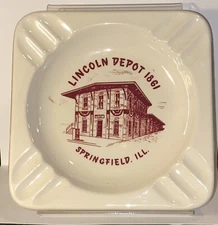 VINTAGE SPRINGFIELD ILLINOIS LINCOLN DEPOT 1861 CERAMIC ASHTRAY RARE