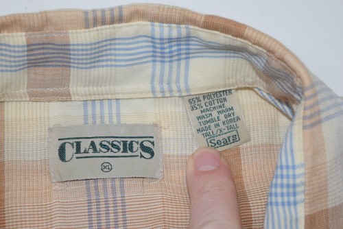 Vintage Sears Shirt Mens XL Tall Plaid Short Sleeve Button Up Classics 80s - Picture 5 of 7