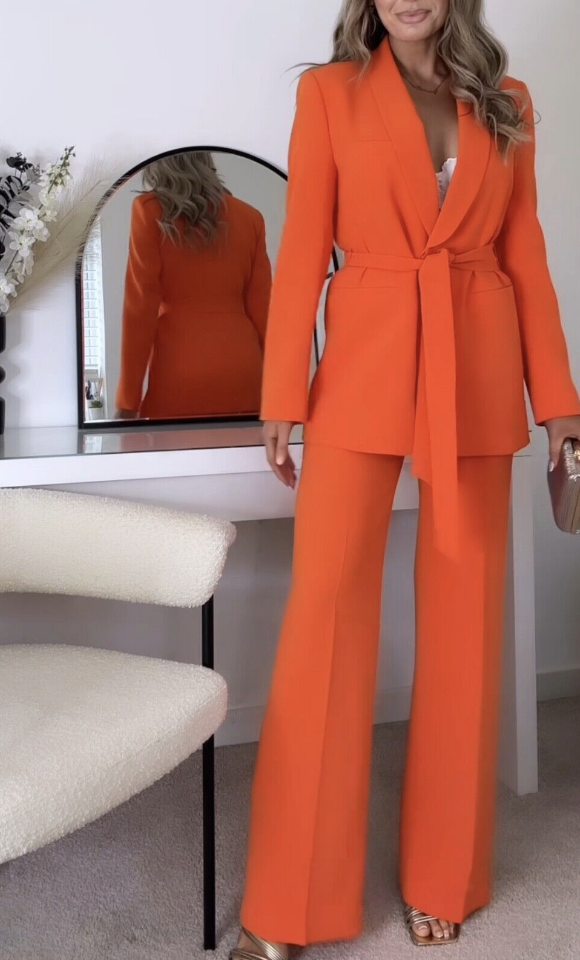 ZARA NEW WOMAN FLUID HIGH WAIST PANTS ORANGE Straight Legs
