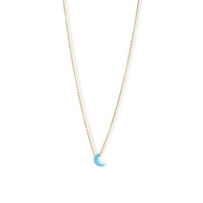 Sterling Silber 16'' + 2'' vergoldet Laborgefertigt Opal Mond Halskette