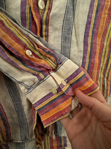 Etro Milano Italy Langarm Hemd Leinen gestreift bunt Knopfleiste Logo XL - Bild 13 von 24