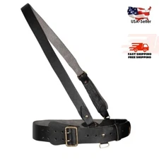 Sam Browne Belt With Crossover Shoulder Strap Genuine Leather British Militar
