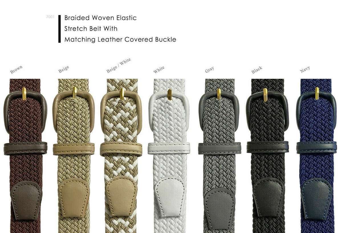 7001 Women's Leather Covered Buckle Woven Elastic Stretch Belt, 1