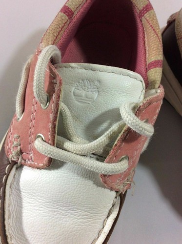 Timberland Girls Shoes 8 Pink Toddler Brown Leather Deck Boat Lace Up Non Slip - Picture 5 of 10