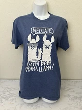 Mediate Dont Be A Drama Llama Womens S Short Sleeve Shirt Blue Pullover Funny O1