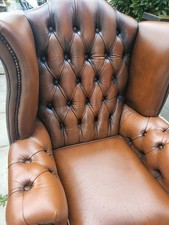 Chesterfield Leather Wing Back Chair Vintage Brown